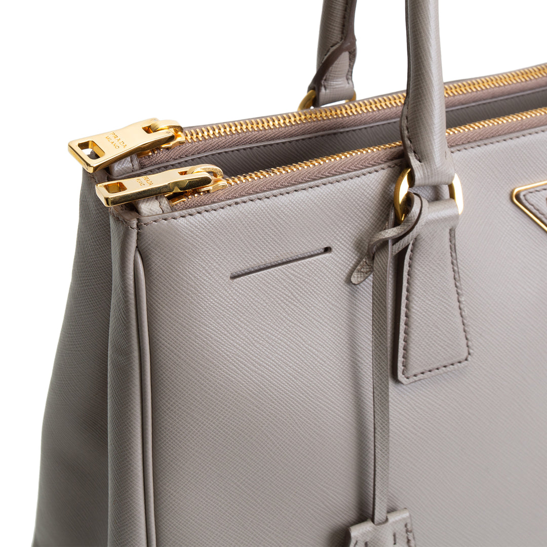 PRADA Saffiano Leather Double Zip Tote - Gray