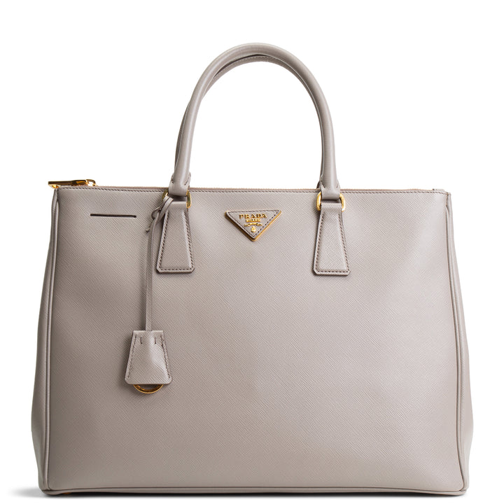 PRADA Saffiano Leather Double Zip Tote - Gray