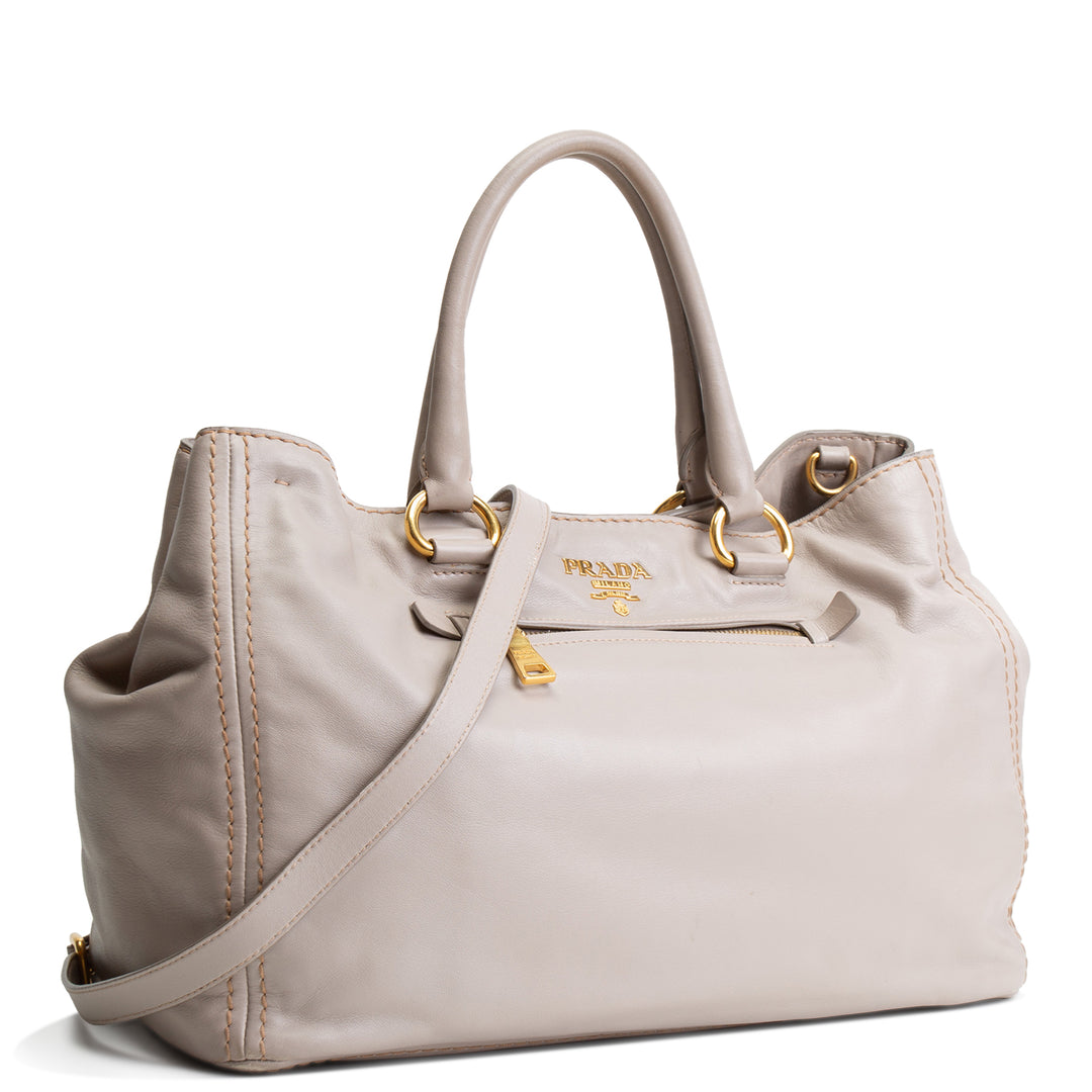 PRADA Soft Calf Convertible Tote - Gray OUTLET FINAL SALE