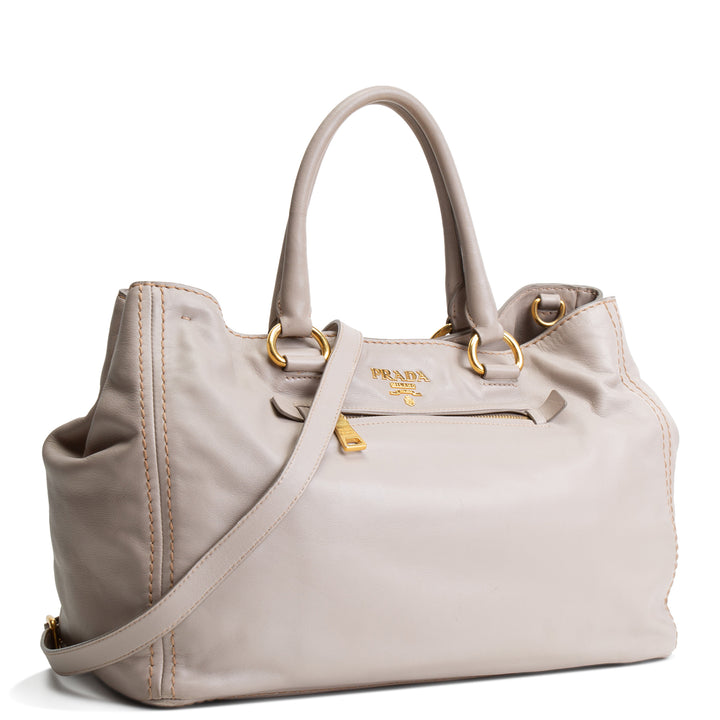 PRADA Soft Calf Convertible Tote - Gray OUTLET FINAL SALE