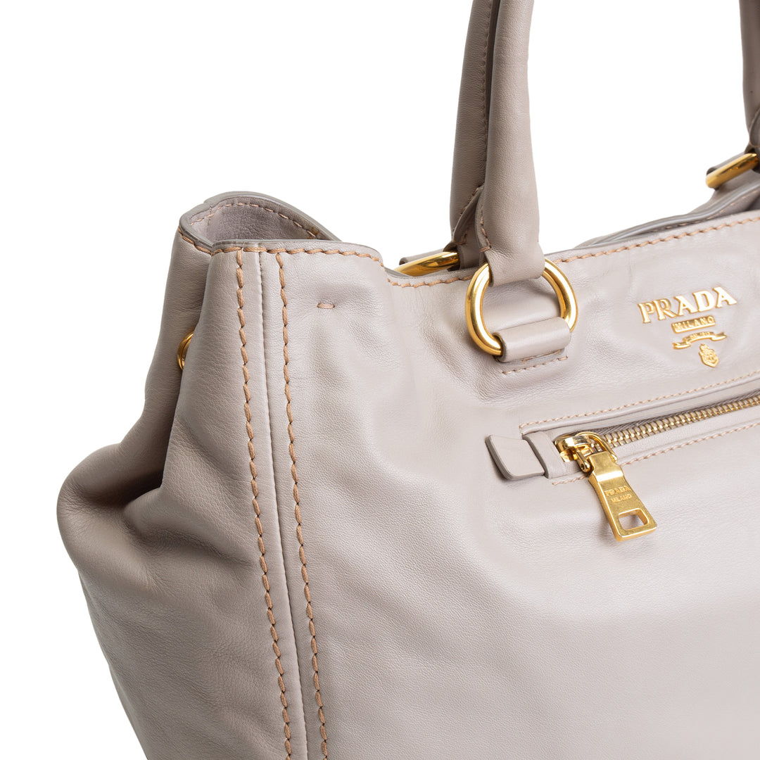 PRADA Soft Calf Convertible Tote - Gray OUTLET FINAL SALE