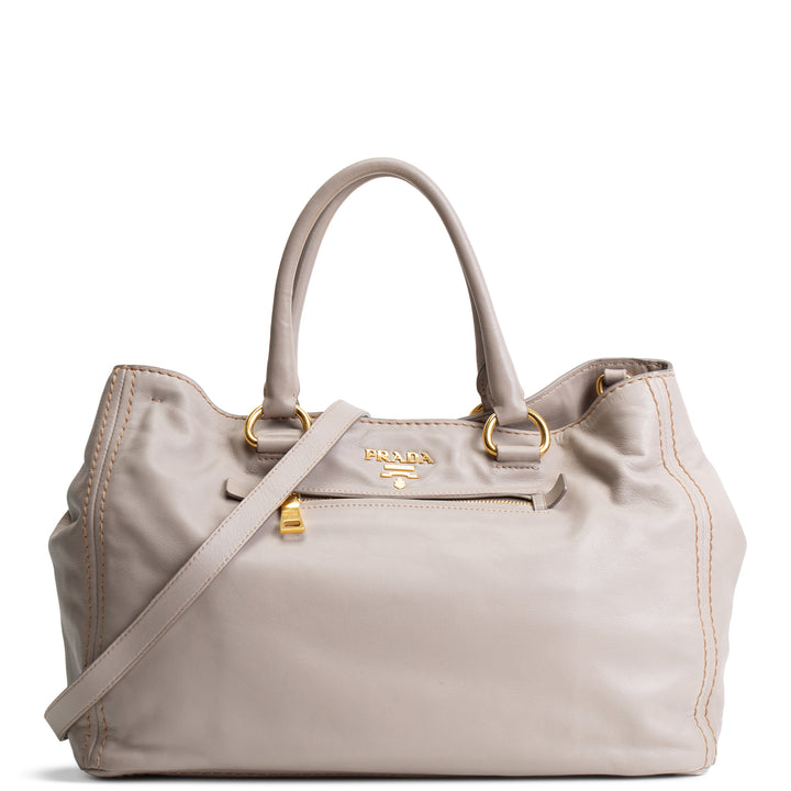 PRADA Soft Calf Convertible Tote - Gray OUTLET FINAL SALE