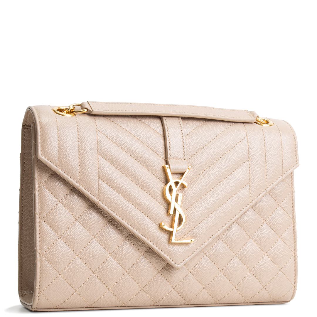 SAINT LAURENT Small Triquilt Envelope Flap Bag - Beige