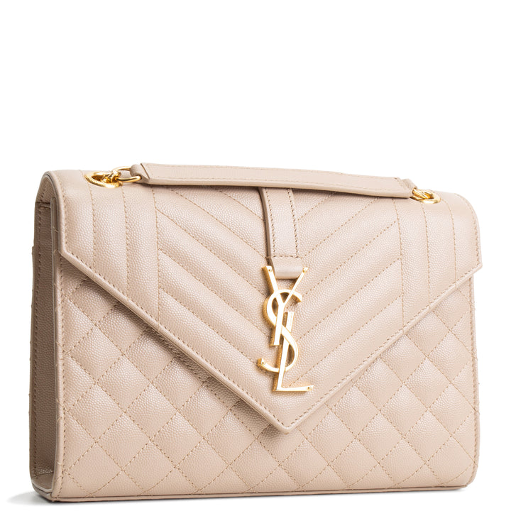 SAINT LAURENT Small Triquilt Envelope Flap Bag - Beige