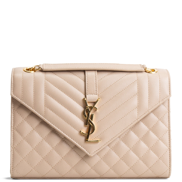 SAINT LAURENT Small Triquilt Envelope Flap Bag - Beige