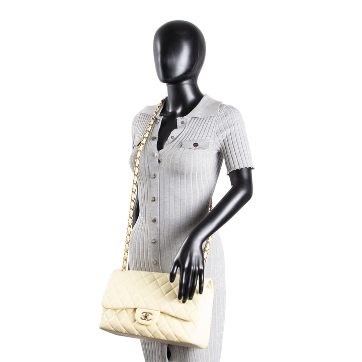 CHANEL Caviar Classic Double Flap Jumbo - Buttercream OUTLET FINAL SALE