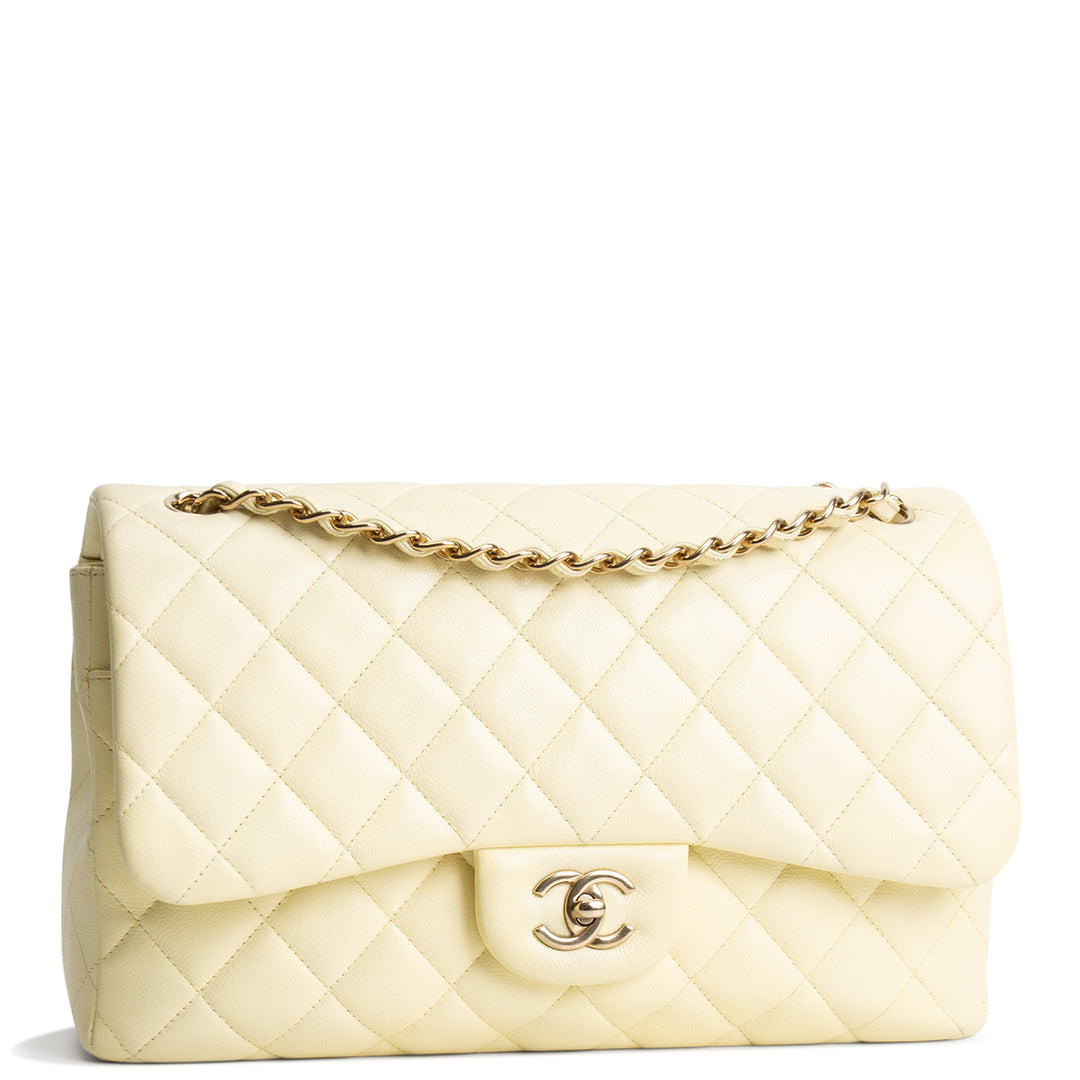 CHANEL Caviar Classic Double Flap Jumbo - Buttercream OUTLET FINAL SALE