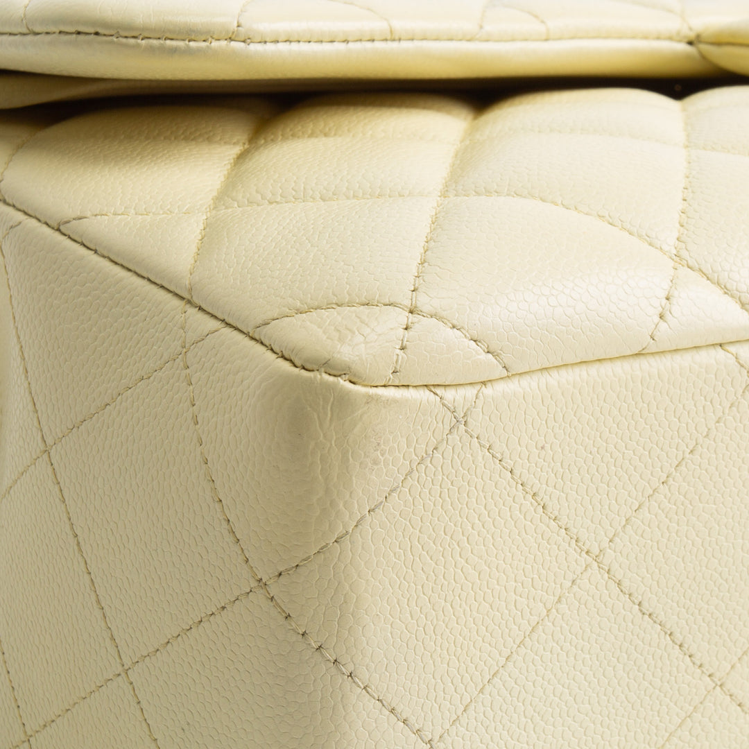 CHANEL Caviar Classic Double Flap Jumbo - Buttercream OUTLET FINAL SALE