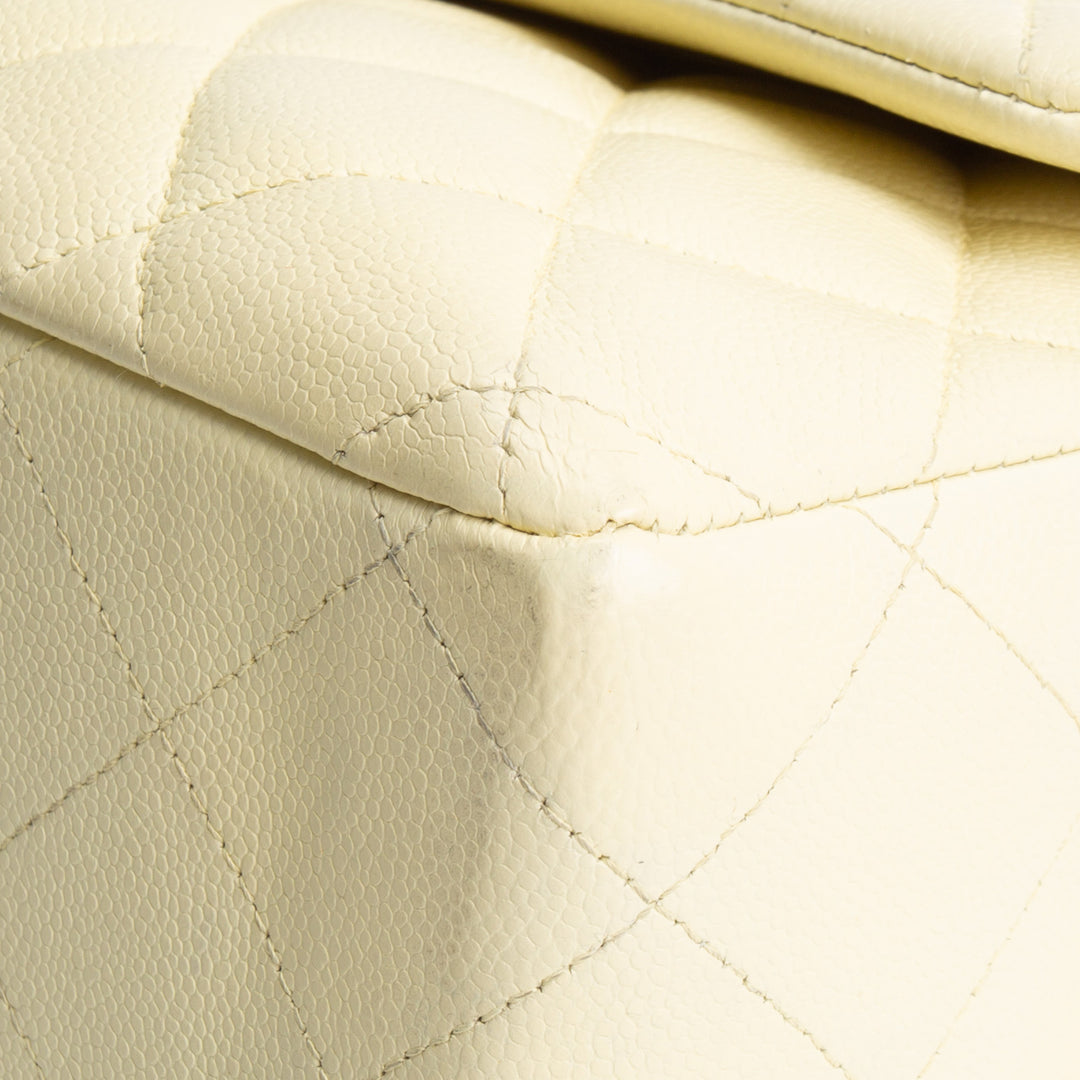 CHANEL Caviar Classic Double Flap Jumbo - Buttercream OUTLET FINAL SALE