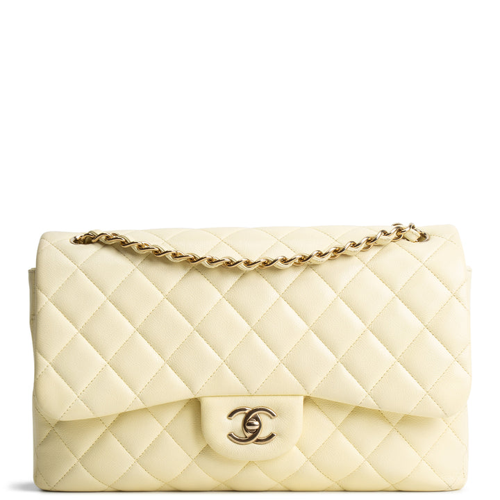 CHANEL Caviar Classic Double Flap Jumbo - Buttercream OUTLET FINAL SALE