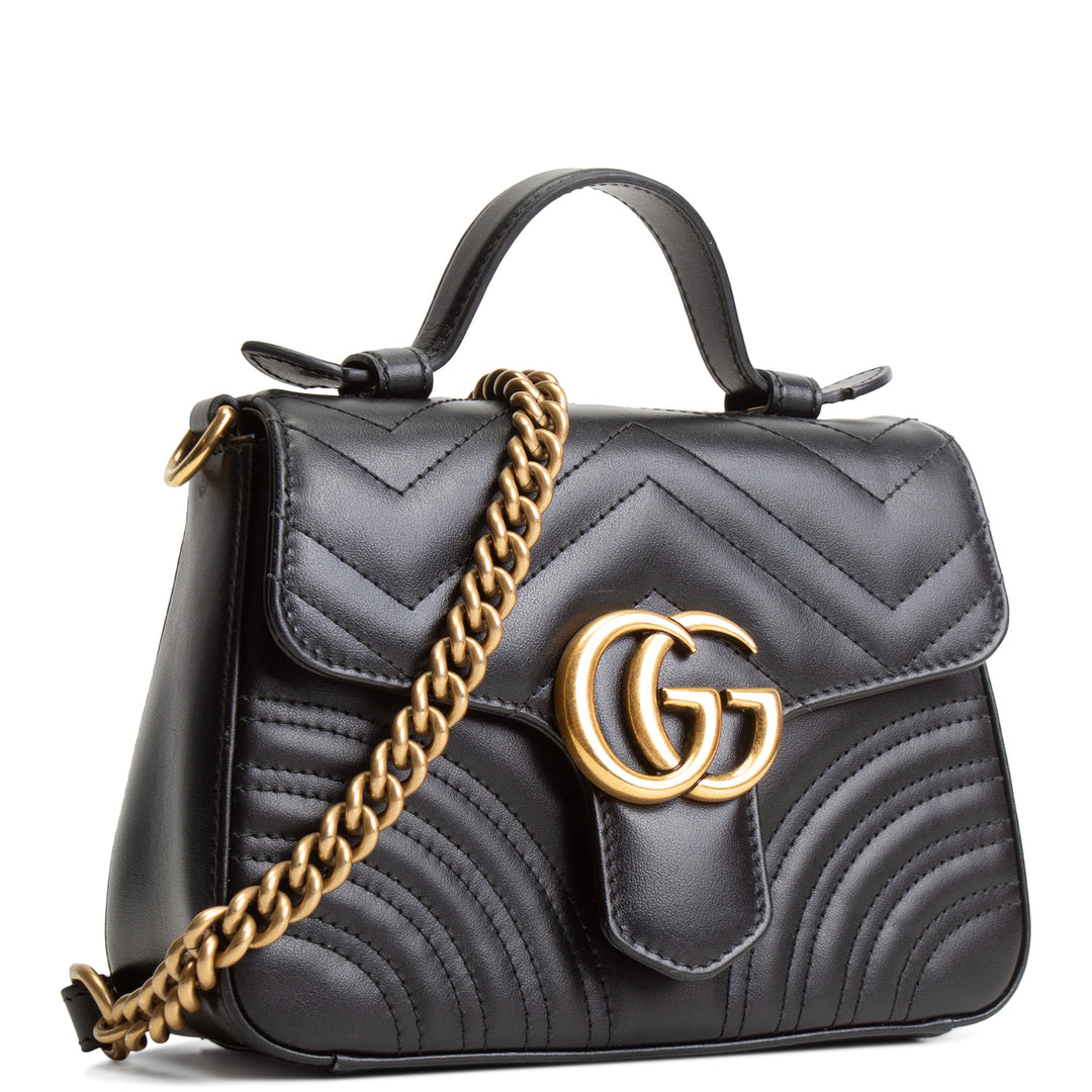 GUCCI Mini Top Handle GG Marmont Shoulder Bag - Black