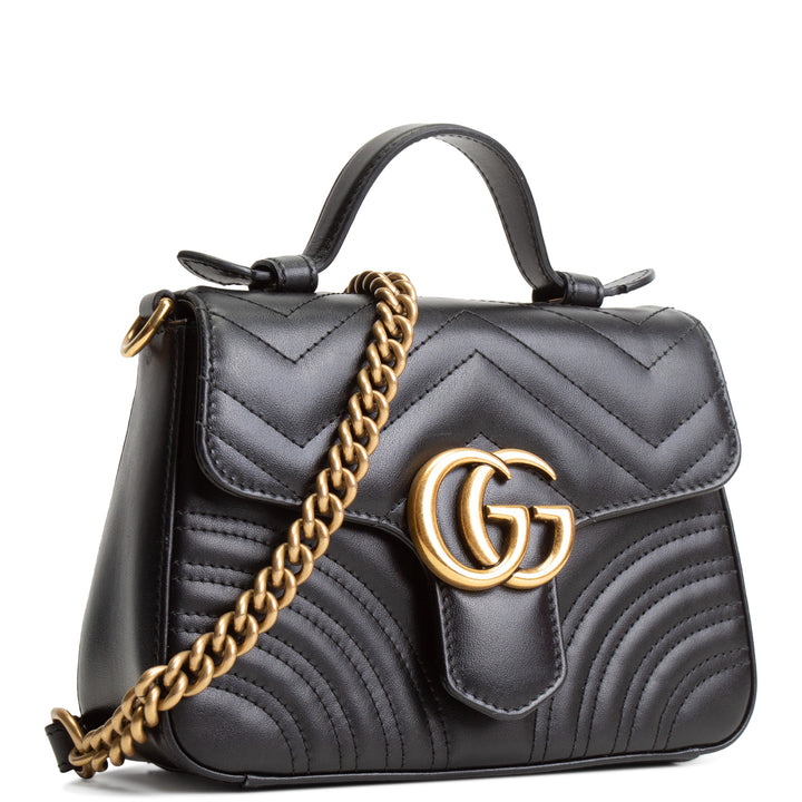 GUCCI Mini Top Handle GG Marmont Shoulder Bag - Black