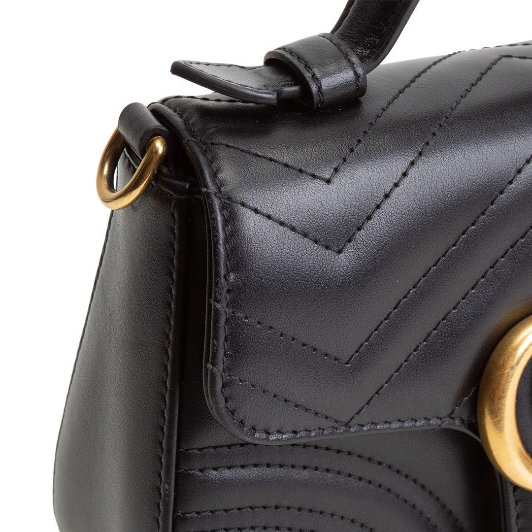 GUCCI Mini Top Handle GG Marmont Shoulder Bag - Black