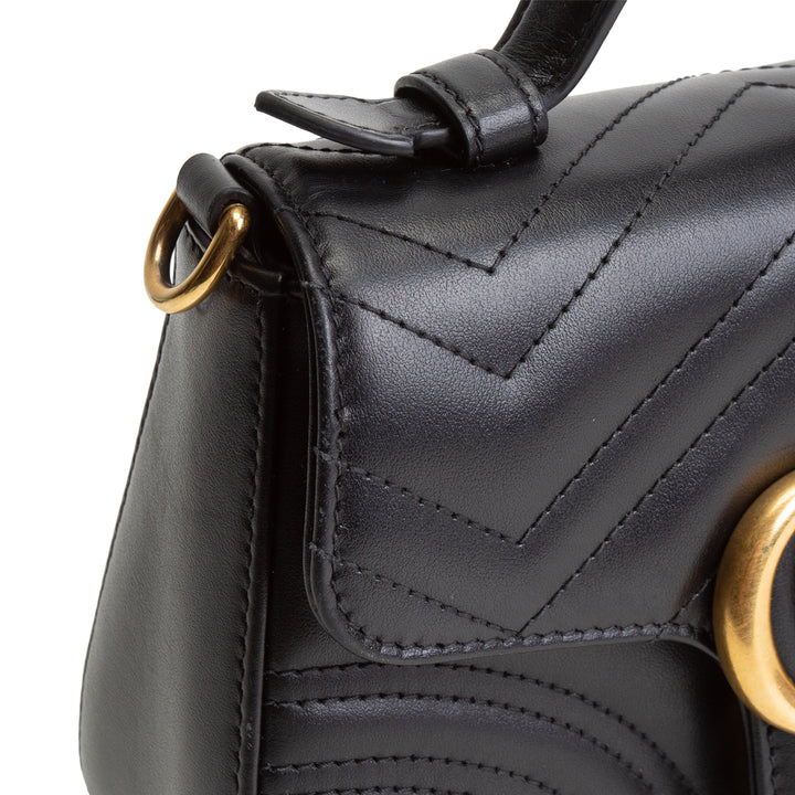 GUCCI Mini Top Handle GG Marmont Shoulder Bag - Black
