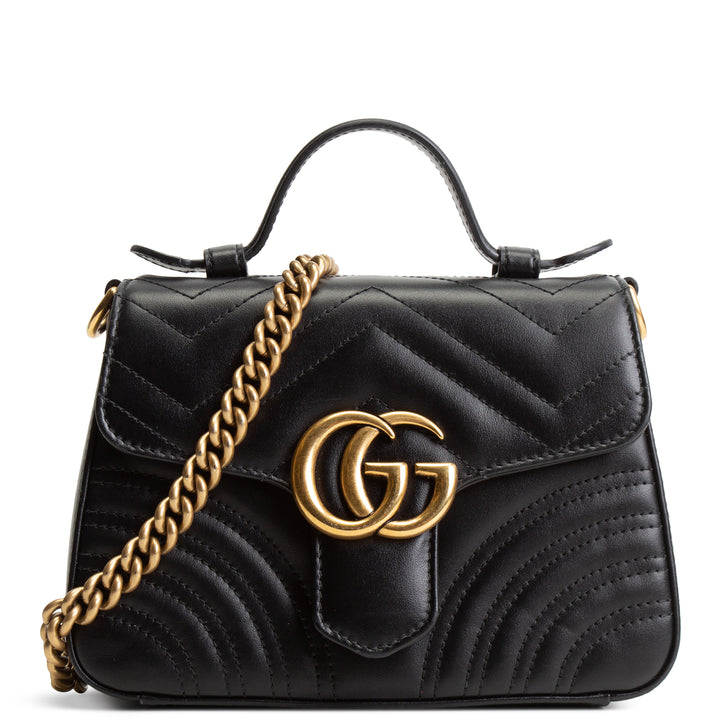 GUCCI Mini Top Handle GG Marmont Shoulder Bag - Black