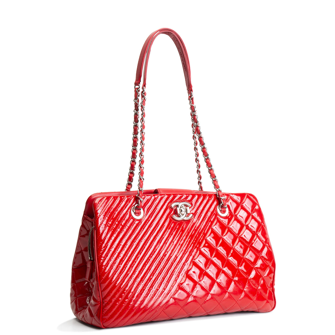 CHANEL Patent Coco Boy Tote - Red