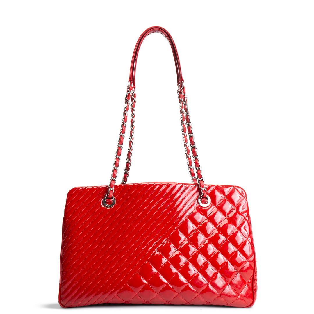 CHANEL Patent Coco Boy Tote - Red
