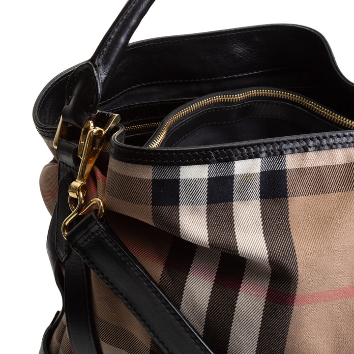 BURBERRY Nova Check Leather Trim Buckle Shoulder Bag