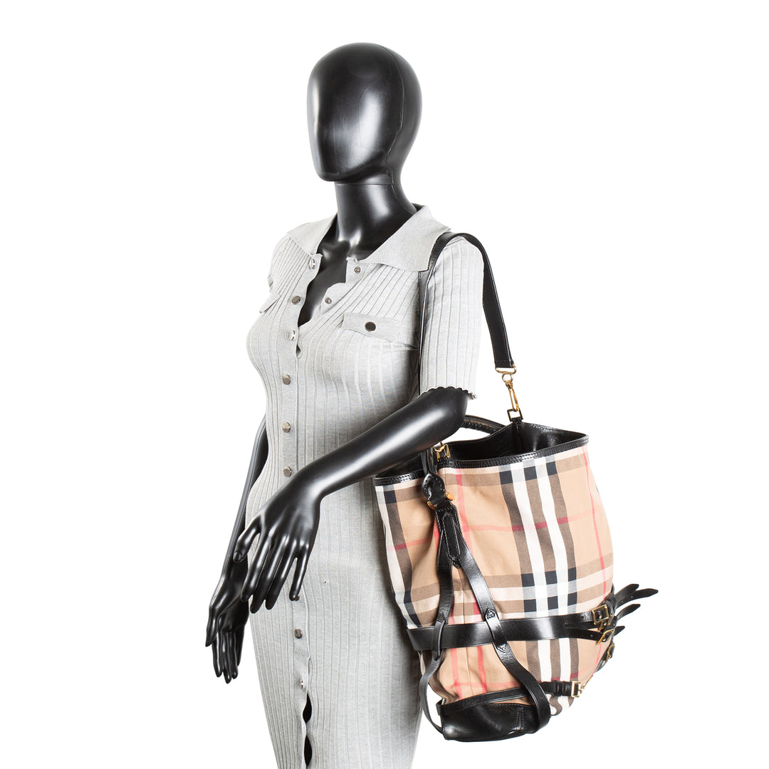 BURBERRY Nova Check Leather Trim Buckle Shoulder Bag