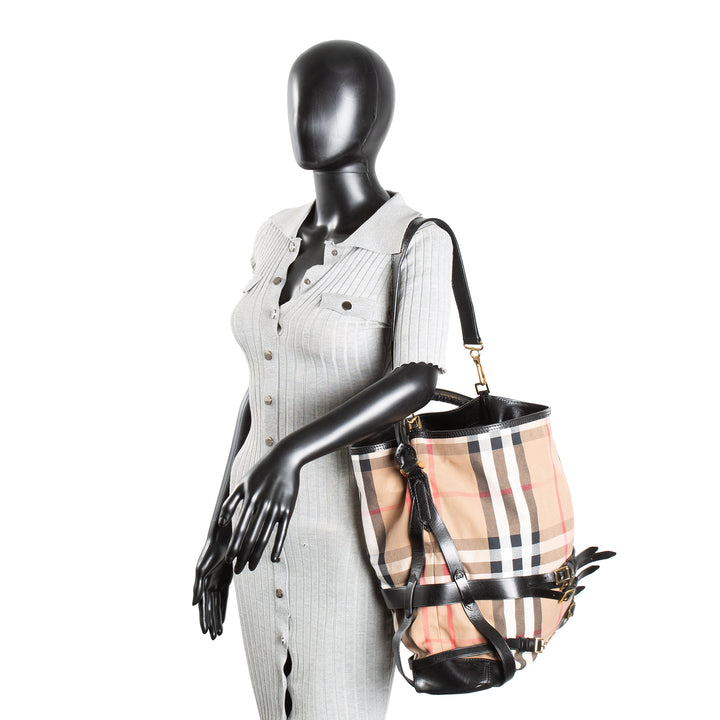 BURBERRY Nova Check Leather Trim Buckle Shoulder Bag