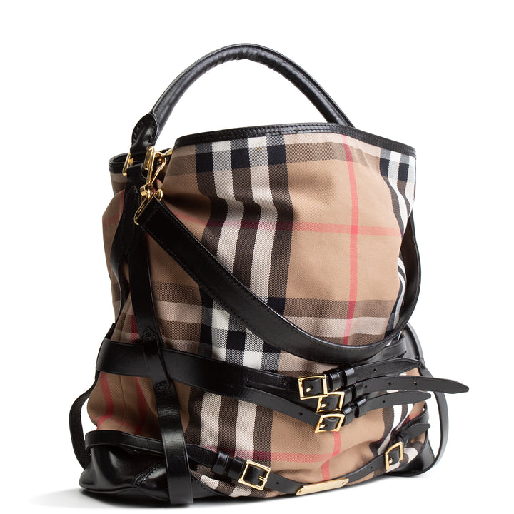 BURBERRY Nova Check Leather Trim Buckle Shoulder Bag