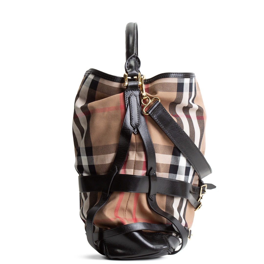 BURBERRY Nova Check Leather Trim Buckle Shoulder Bag