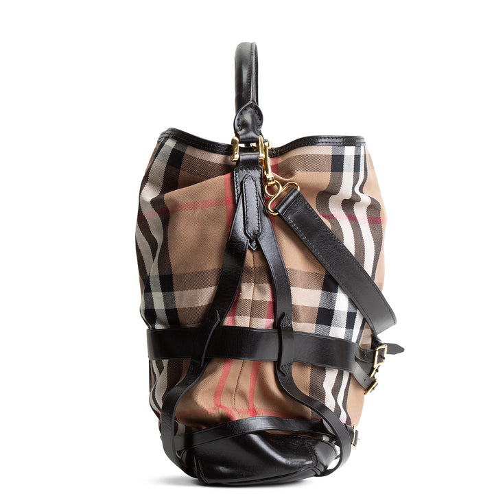 BURBERRY Nova Check Leather Trim Buckle Shoulder Bag