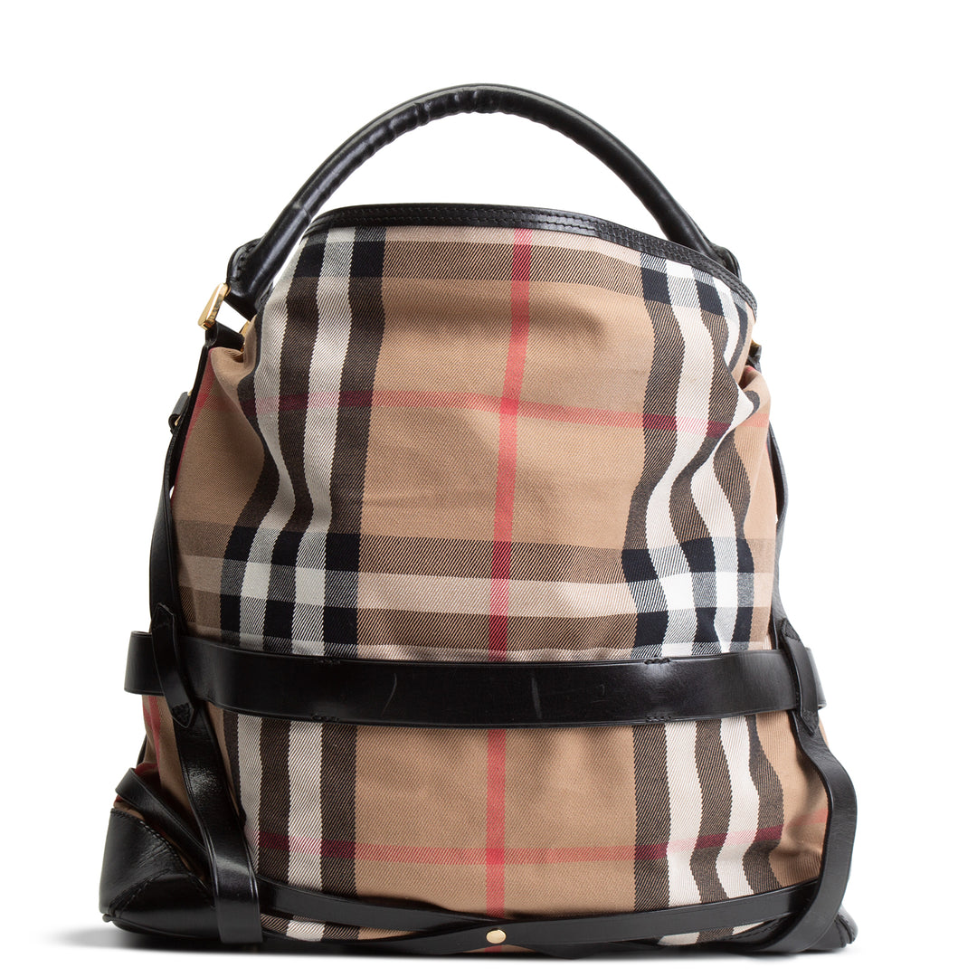 BURBERRY Nova Check Leather Trim Buckle Shoulder Bag