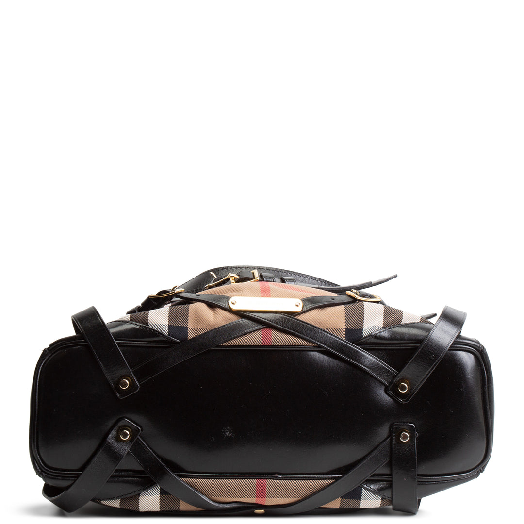 BURBERRY Nova Check Leather Trim Buckle Shoulder Bag