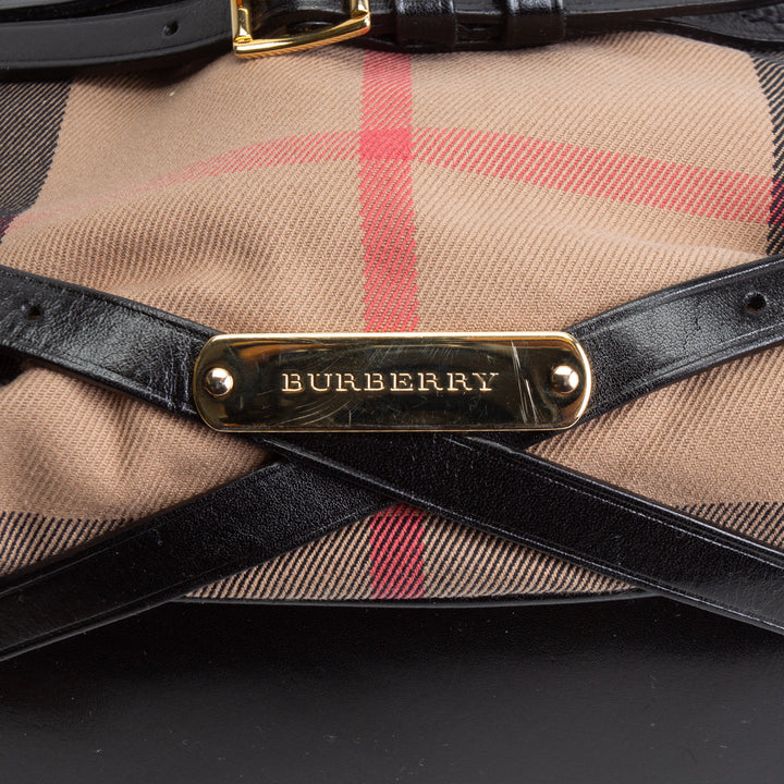 BURBERRY Nova Check Leather Trim Buckle Shoulder Bag