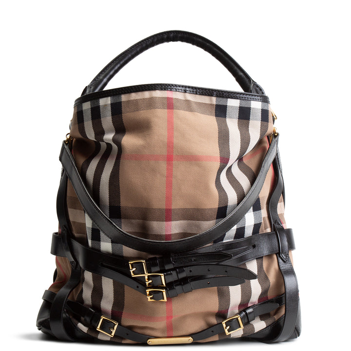 BURBERRY Nova Check Leather Trim Buckle Shoulder Bag