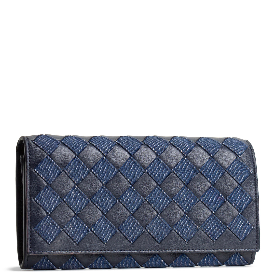 BOTTEGA VENETA Long Intrecciato Wallet - Denim & Leather OUTLET FINAL SALE
