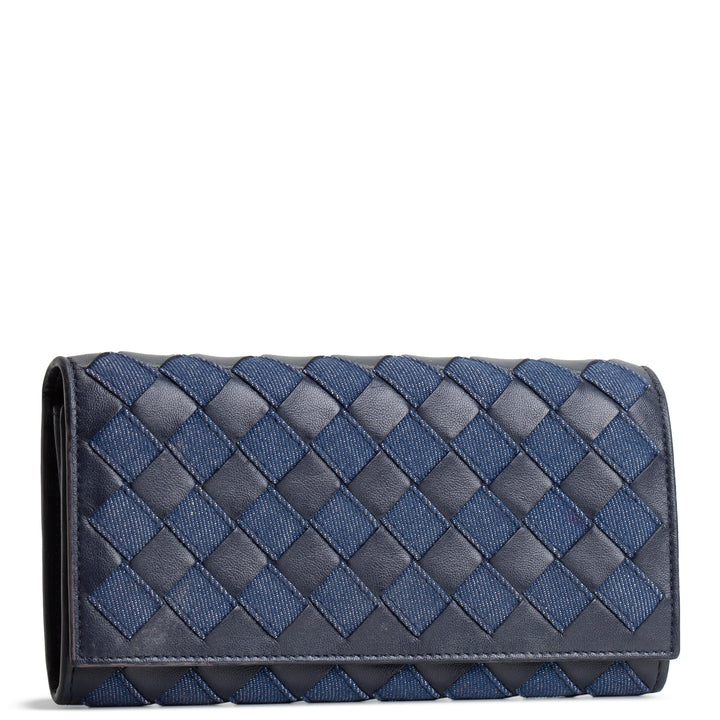BOTTEGA VENETA Long Intrecciato Wallet - Denim & Leather OUTLET FINAL SALE