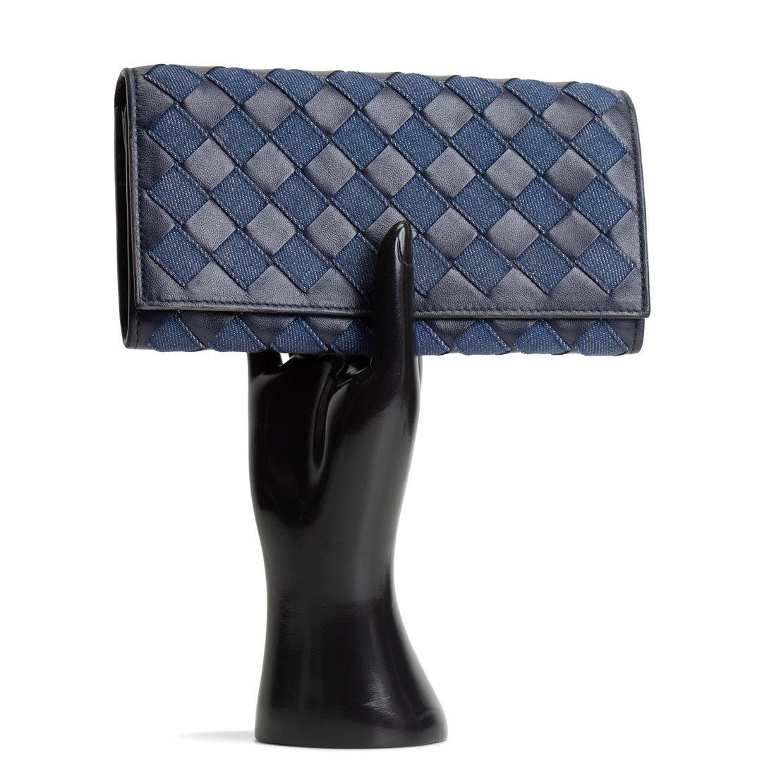 BOTTEGA VENETA Long Intrecciato Wallet - Denim & Leather OUTLET FINAL SALE
