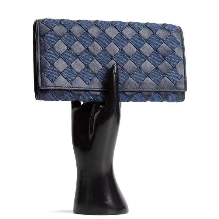 BOTTEGA VENETA Long Intrecciato Wallet - Denim & Leather OUTLET FINAL SALE