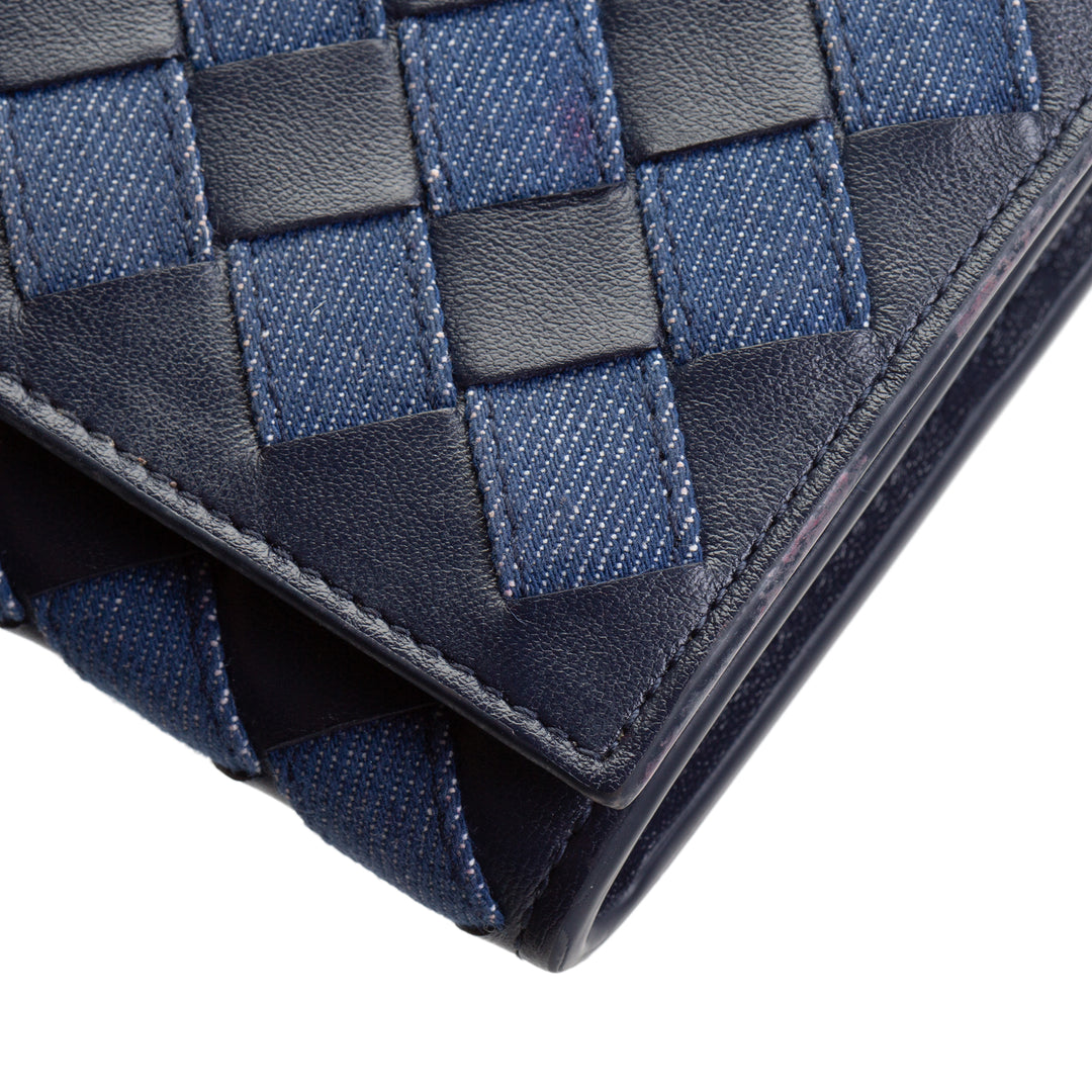 BOTTEGA VENETA Long Intrecciato Wallet - Denim & Leather OUTLET FINAL SALE