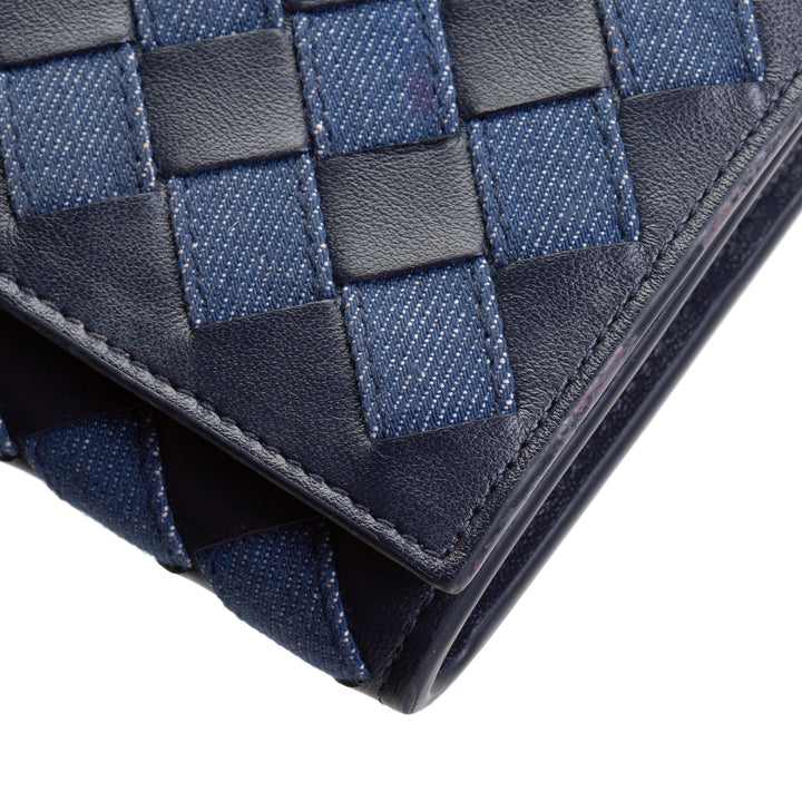 BOTTEGA VENETA Long Intrecciato Wallet - Denim & Leather OUTLET FINAL SALE