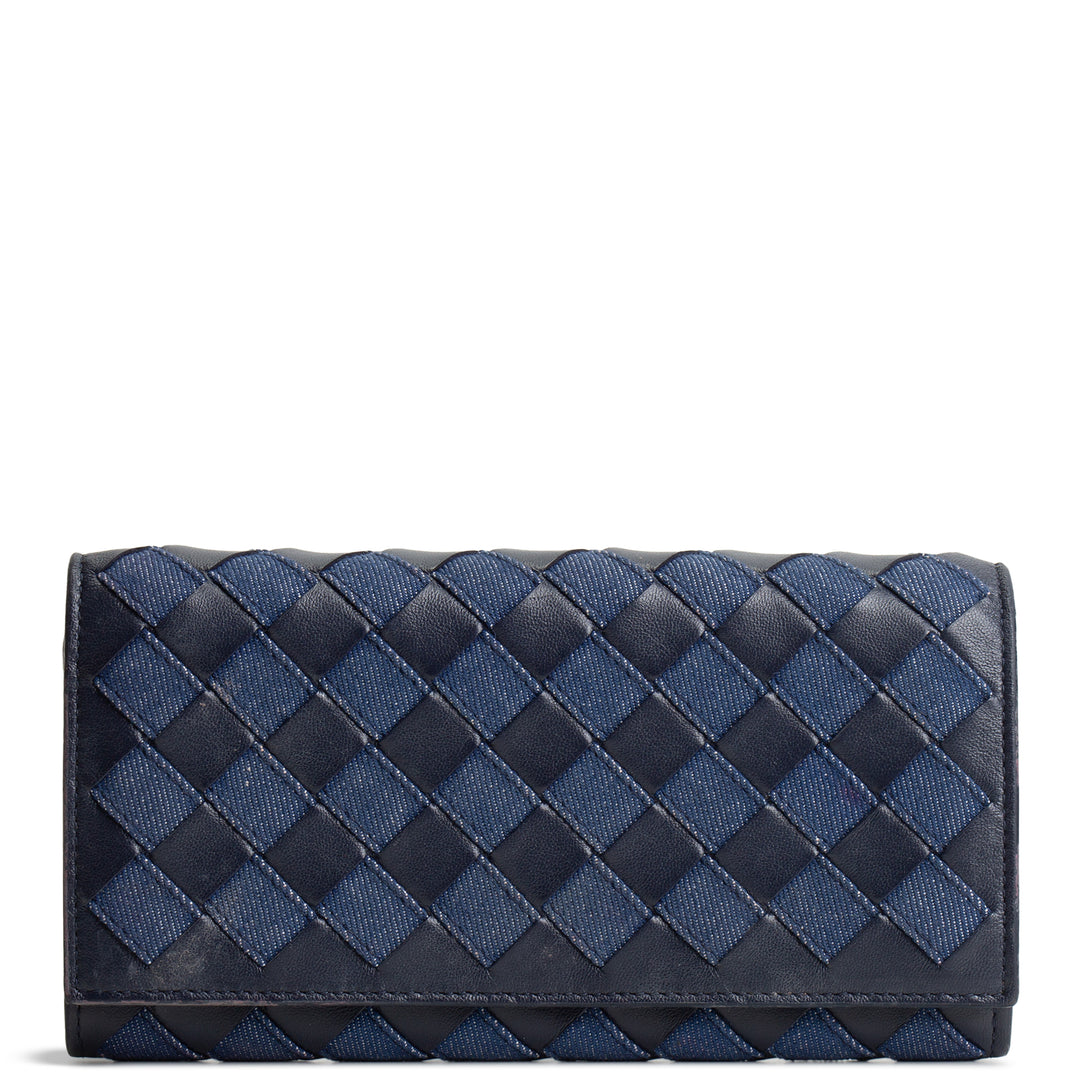 BOTTEGA VENETA Long Intrecciato Wallet - Denim & Leather OUTLET FINAL SALE