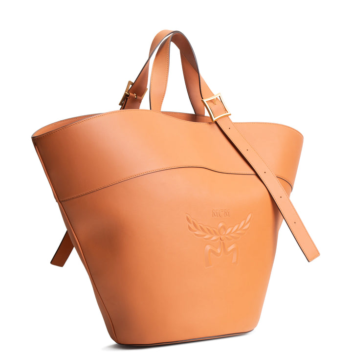 MCM Leather Himmel Large Tote - Cognac