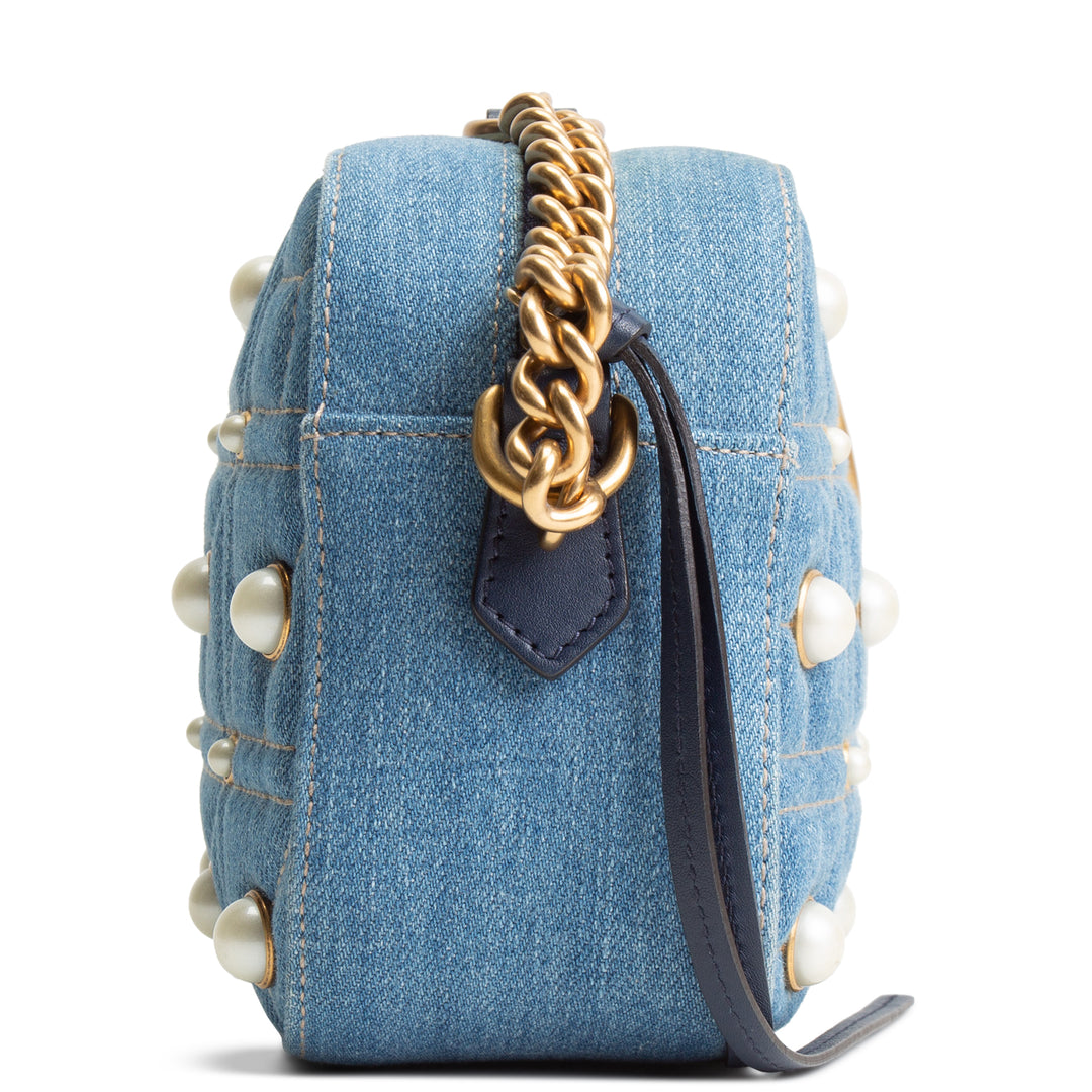 GUCCI Denim Pearly GG Marmont Camera Bag
