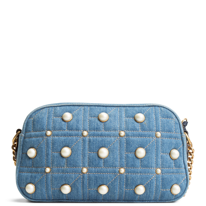 GUCCI Denim Pearly GG Marmont Camera Bag