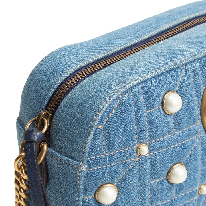 GUCCI Denim Pearly GG Marmont Camera Bag