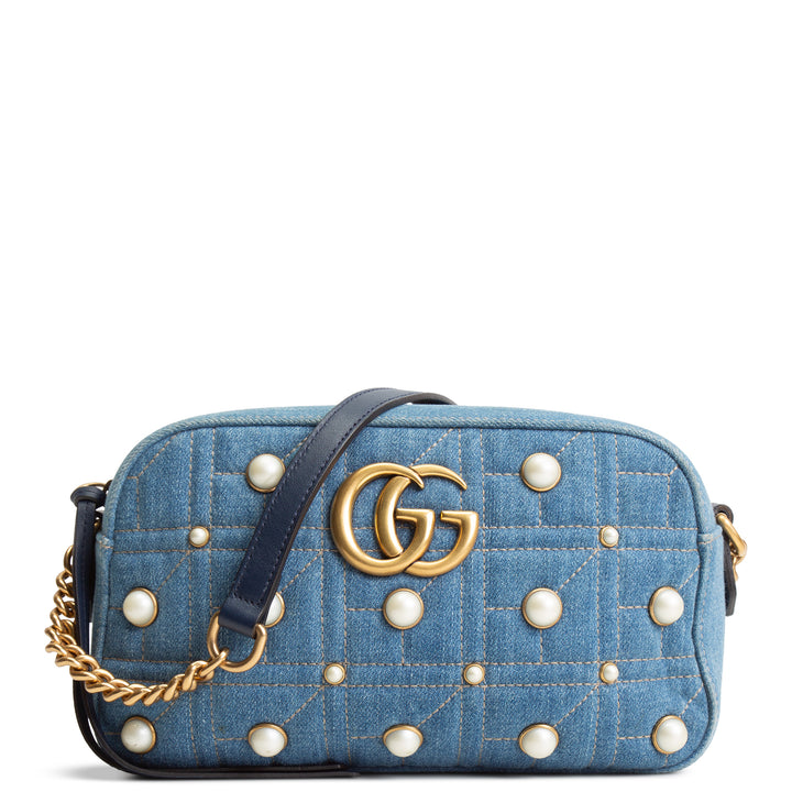 GUCCI Denim Pearly GG Marmont Camera Bag