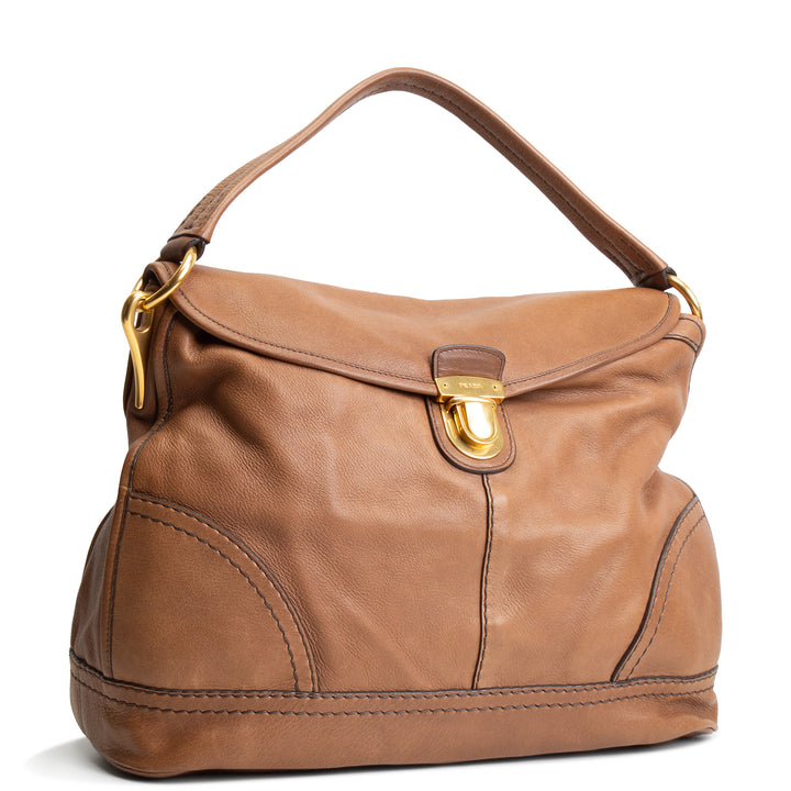 PRADA Pushlock Soft Leather Hobo Large OUTLET FINAL SALE
