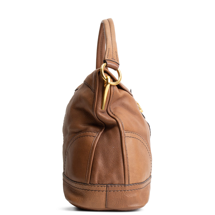 PRADA Pushlock Soft Leather Hobo Large OUTLET FINAL SALE