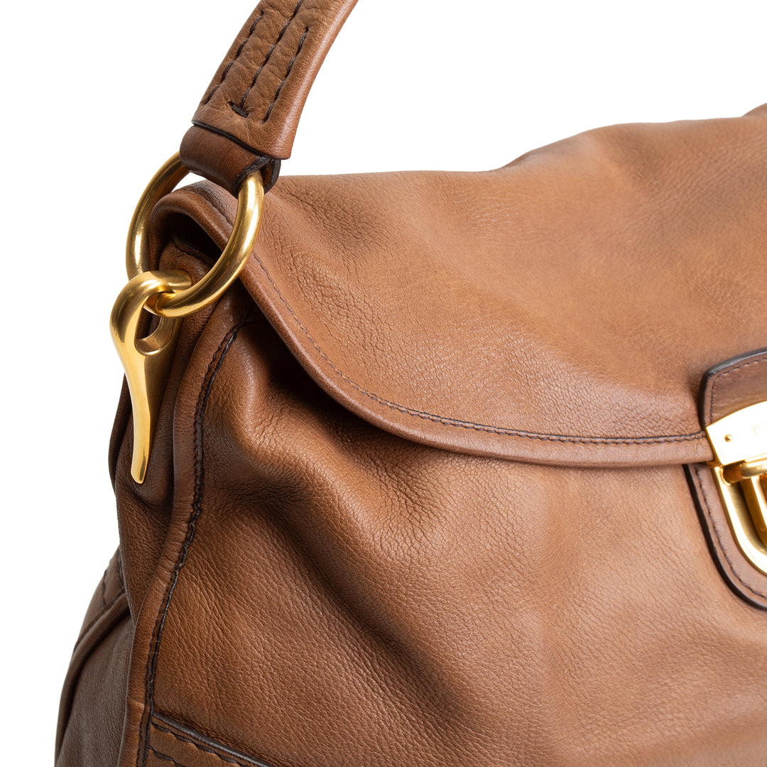 PRADA Pushlock Soft Leather Hobo Large OUTLET FINAL SALE