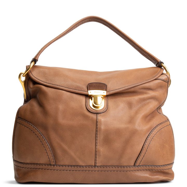 PRADA Pushlock Soft Leather Hobo Large OUTLET FINAL SALE