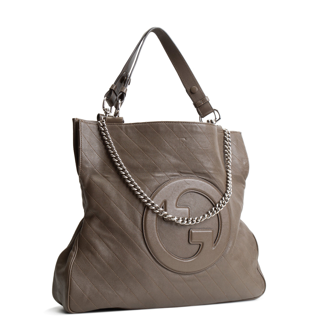 GUCCI Leather GG Blondie Tote - Olive