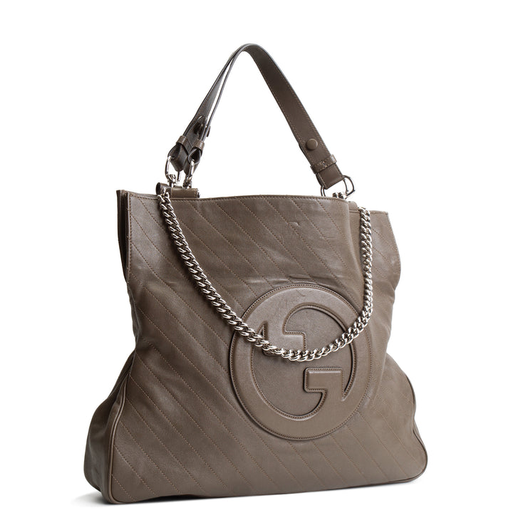 GUCCI Leather GG Blondie Tote - Olive