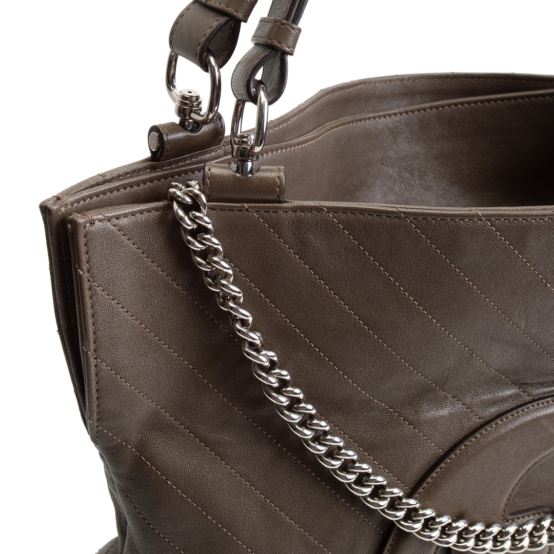 GUCCI Leather GG Blondie Tote - Olive